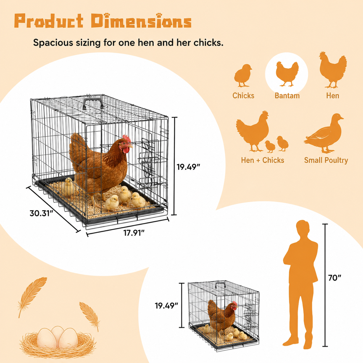 Cozyora FlockCare™ Recovery & Isolation Cage – Foldable 30” Care Crate for Weak, Injured, Bullied Hens & Chicks